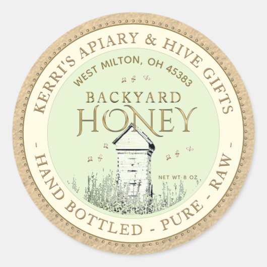 Backyard Nehmt Honey Label Hand Flaschen Roh Runder Aufkleber (Vorderseite)
