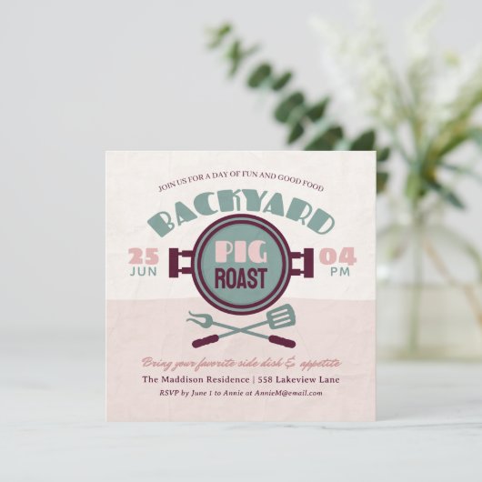 Backyard Pig Roast Einladung (Stehend Vorderseite)