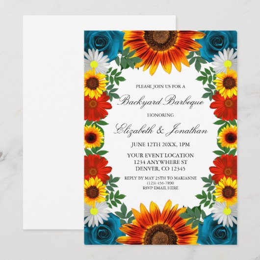 Backyard Summer Floral Backyard Barbeque Einladung (Vorne/Hinten)