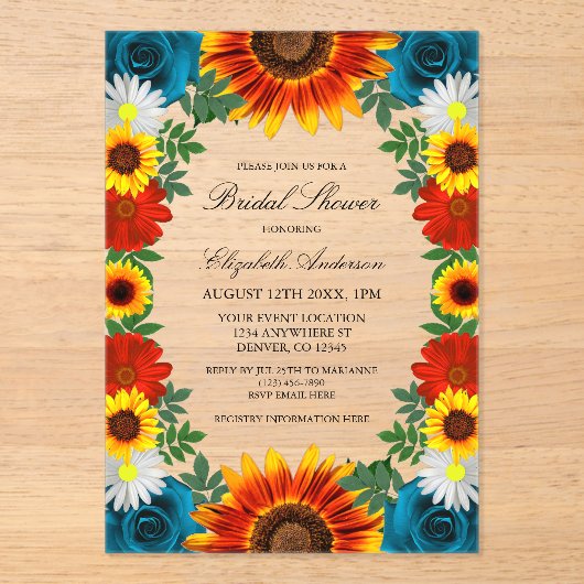 Backyard Summer Floral Brautparty Acryleinladungen (Vorderseite)