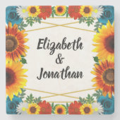 Backyard Summer Floral Geometric Steinuntersetzer (Vorderseite)