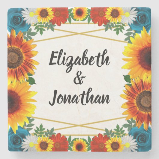 Backyard Summer Floral Geometric Steinuntersetzer (Vorderseite)