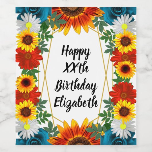 Backyard Summer Floral Geometric Weinetikett (Einzelnes Label)