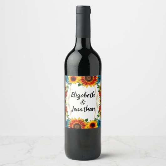 Backyard Summer Floral Geometric Weinetikett (Vorderseite)