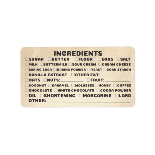 Backzutaten Checkliste Verpackung Adressaufkleber (Vorne)