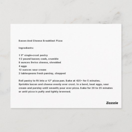 Bacon and Cheese Breakfast Pizza Rezept Postkarte (Rückseite)