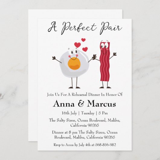 Bacon & Egg ein perfektes Paar Brautessen Einladung (Vorne/Hinten)