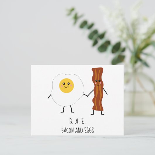 Bacon & Eggs BAE Niedlich Kawaii Valentines Postkarte (Stehend Vorderseite)