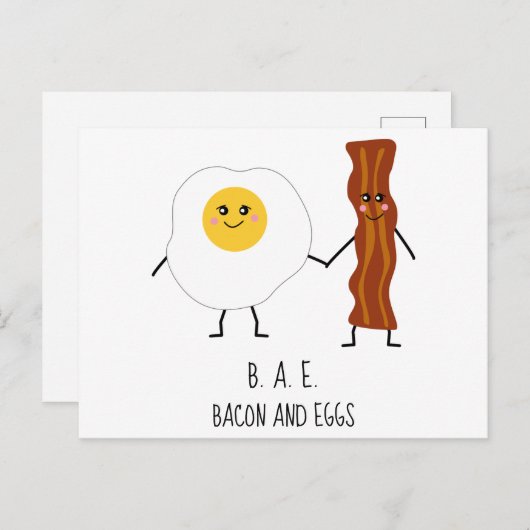 Bacon & Eggs BAE Niedlich Kawaii Valentines Postkarte (Vorne/Hinten)