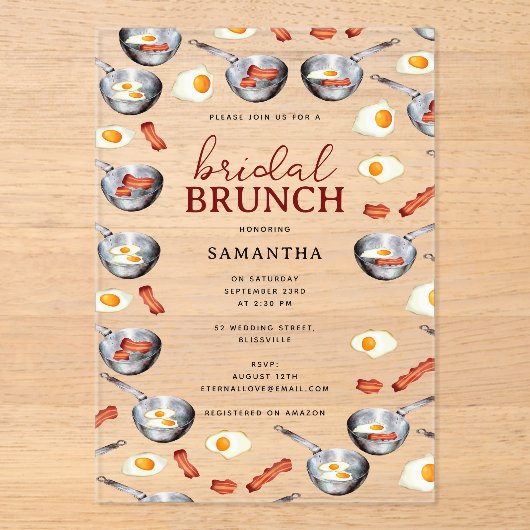Bacon & Eggs Frühstück Brunch Brautparty Acryleinladungen (Vorderseite)