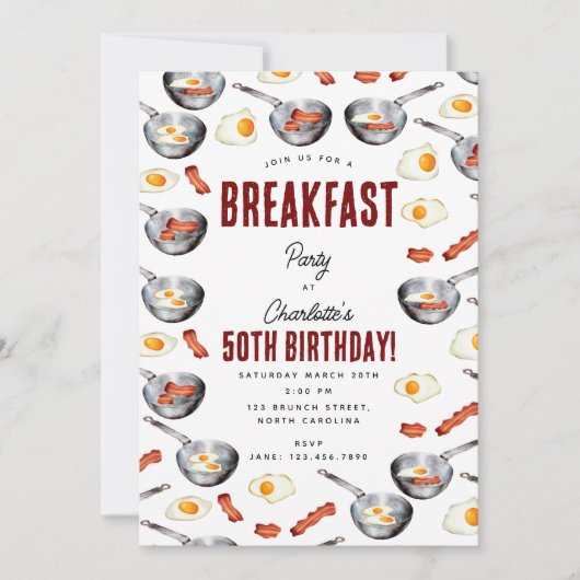 Bacon & Eggs Frühstück Brunch Geburtstag Einladung (Vorderseite)