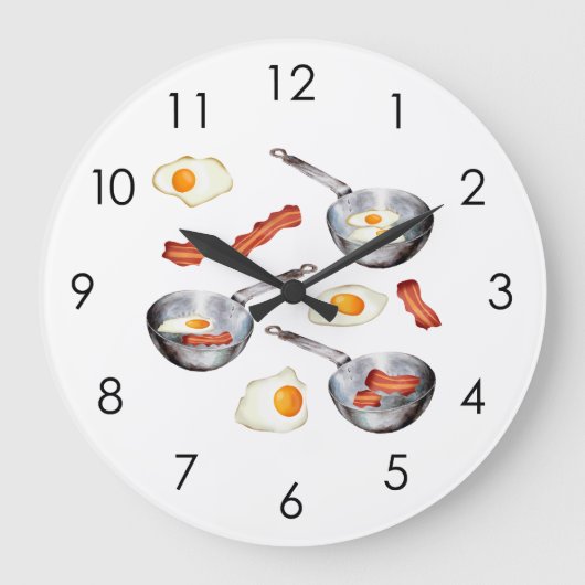 Bacon & Eggs Frühstück Küche Große Wanduhr (Vorderseite)