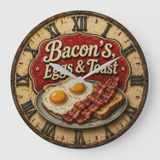 Bacon Eggs & Toast Farmhouse Breakfast Kitchen Große Wanduhr (Vorderseite)