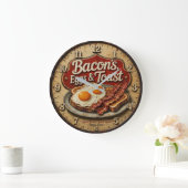 Bacon Eggs & Toast Rustic Farmhouse Kitchen Große Wanduhr (Zuhause)