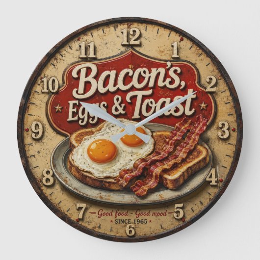 Bacon Eggs & Toast Rustic Farmhouse Kitchen Große Wanduhr (Vorderseite)