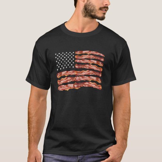 Bacon Flag USA Getrocknete Schweine US Funny 4. Ju T-Shirt (Vorderseite)