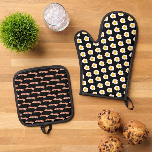 Bacon und Eier Ofenhandschuh & Topflappen-Set (Oben Unten)