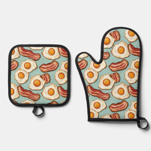 Bacon und Eier Ofenhandschuh & Topflappen-Set (Vorderseite)