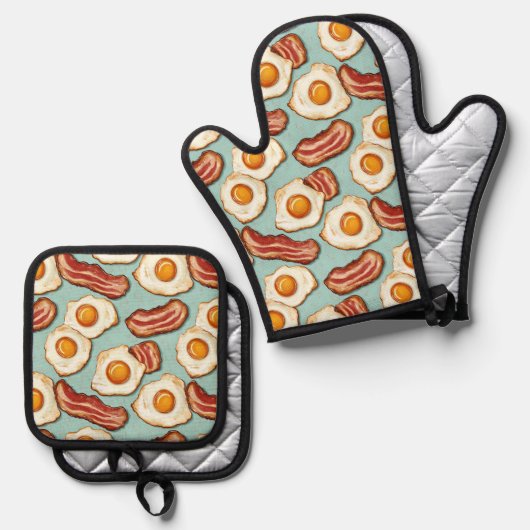 Bacon und Eier Ofenhandschuh & Topflappen-Set (Vorderseite/Rückseite)