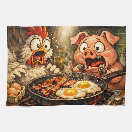 Bacon und Eier Panik Geschirrtuch (Horizontal)
