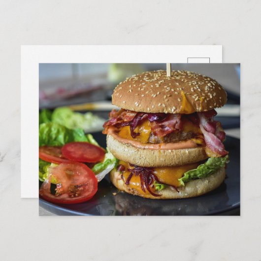 Bacon und Käse Hamburger Postkarte (Vorne/Hinten)