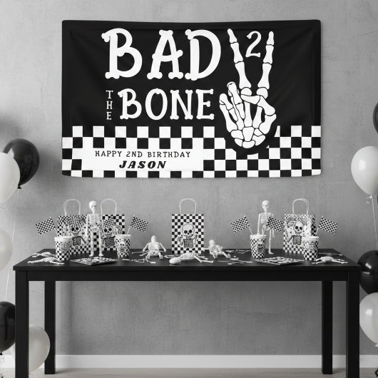 Bad 2 the Bone Skeleton 2nd Birthday Party Banner