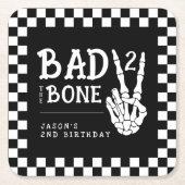 Bad 2 the Bone Skeleton 2nd Birthday Party Rechteckiger Pappuntersetzer (Vorderseite)