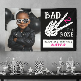 Bad 2 the Bone Skeleton Photo 2nd Birthday Party Banner