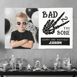 Bad 2 the Bone Skeleton Photo 2nd Birthday Party Banner