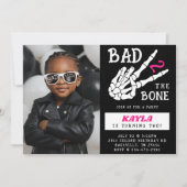 Bad 2 the Bone Skeleton Photo 2nd Birthday Party Einladung (Vorderseite)
