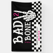 Bad 2 the Bone Skeleton Pink 2nd Birthday Party Banner (Vertikal)