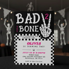 Bad 2 the Bone Skeleton Pink 2nd Birthday Party Einladung