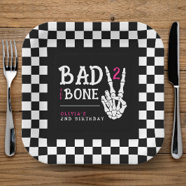 Bad 2 the Bone Skeleton Pink 2nd Birthday Party Pappteller