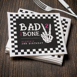 Bad 2 the Bone Skeleton Pink 2nd Birthday Party Serviette