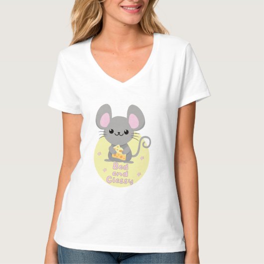 Bad and Classy Kawaii Rat essen Käse Gelb T-Shirt (Vorderseite)