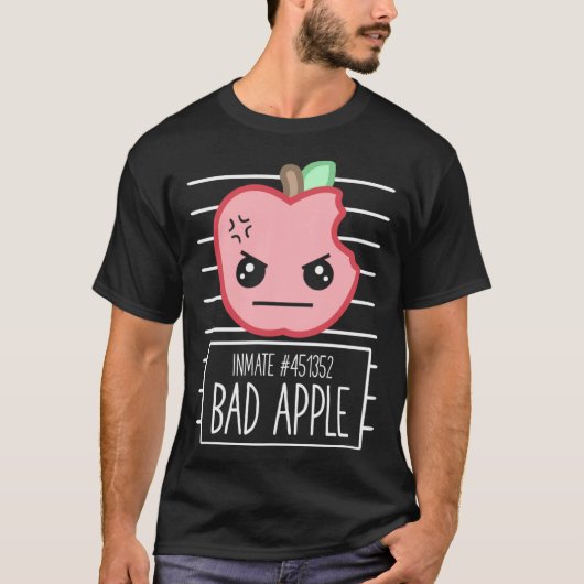 Bad Apple Mugshot Silly Sarcastic Pun Bad Attitude T-Shirt (Vorderseite)