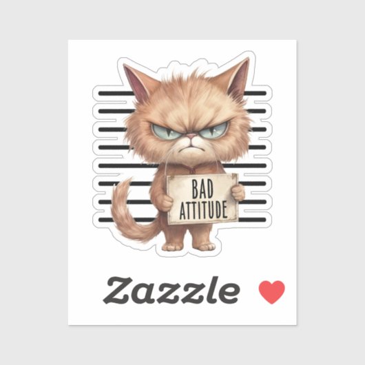 Bad Attitude Cat Mugshot - Funny Feline Design Aufkleber (Blatt)