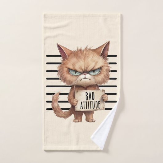 Bad Attitude Cat Mugshot - Funny Feline Design Badhandtuch Set (Handtuch)