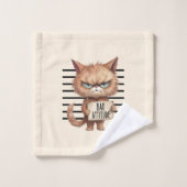Bad Attitude Cat Mugshot - Funny Feline Design Badhandtuch Set (Waschlappen)