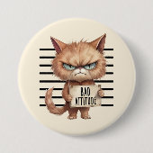 Bad Attitude Cat Mugshot - Funny Feline Design Button (Vorderseite)