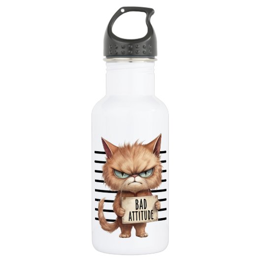 Bad Attitude Cat Mugshot - Funny Feline Design Edelstahlflasche (Vorderseite)