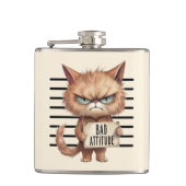 Bad Attitude Cat Mugshot - Funny Feline Design Flachmann (Vorderseite)