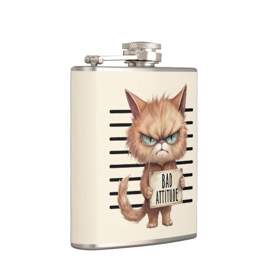 Bad Attitude Cat Mugshot - Funny Feline Design Flachmann (Rechts)