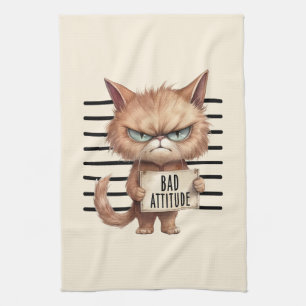 Bad Attitude Cat Mugshot - Funny Feline Design Geschirrtuch