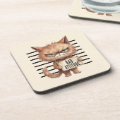Bad Attitude Cat Mugshot - Funny Feline Design Getränkeuntersetzer (Linke Seite)