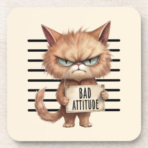 Bad Attitude Cat Mugshot - Funny Feline Design Getränkeuntersetzer