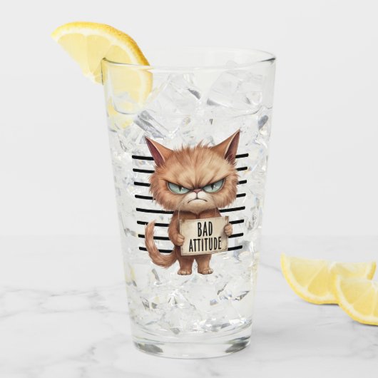 Bad Attitude Cat Mugshot - Funny Feline Design Glas (Vorderseite Ice)