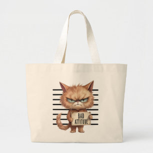 Bad Attitude Cat Mugshot - Funny Feline Design Jumbo Stoffbeutel