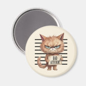 Bad Attitude Cat Mugshot - Funny Feline Design Magnet (Vorderseite/Rückseite)