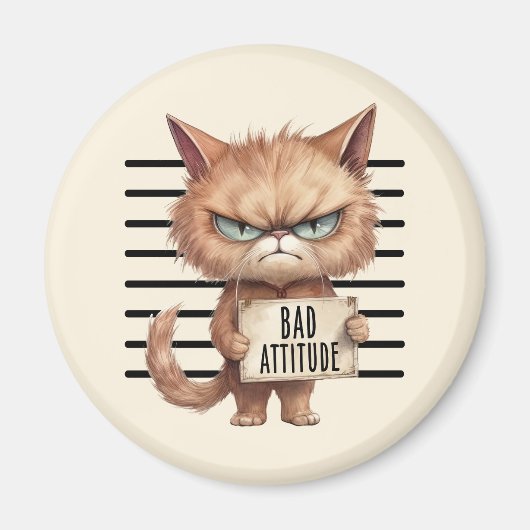 Bad Attitude Cat Mugshot - Funny Feline Design Magnet (Vorne)